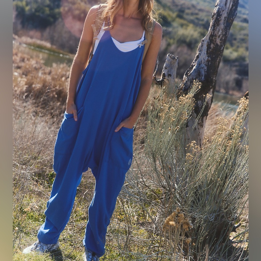 Ces Femme Royal Blue Oversized Jumpsuit with White Tank Detail